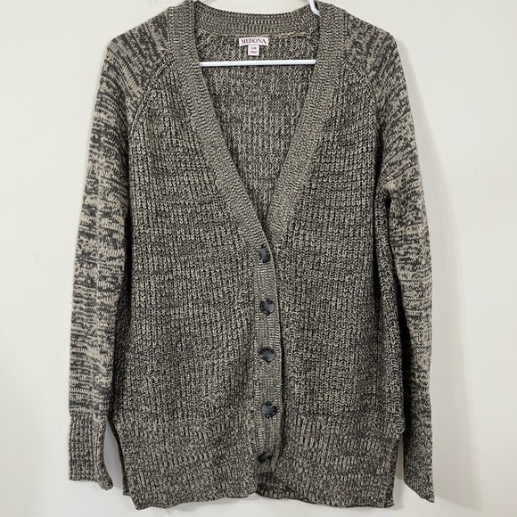 Merona Button Down Chunky Brown Gray Sweater - Picture 2 of 9